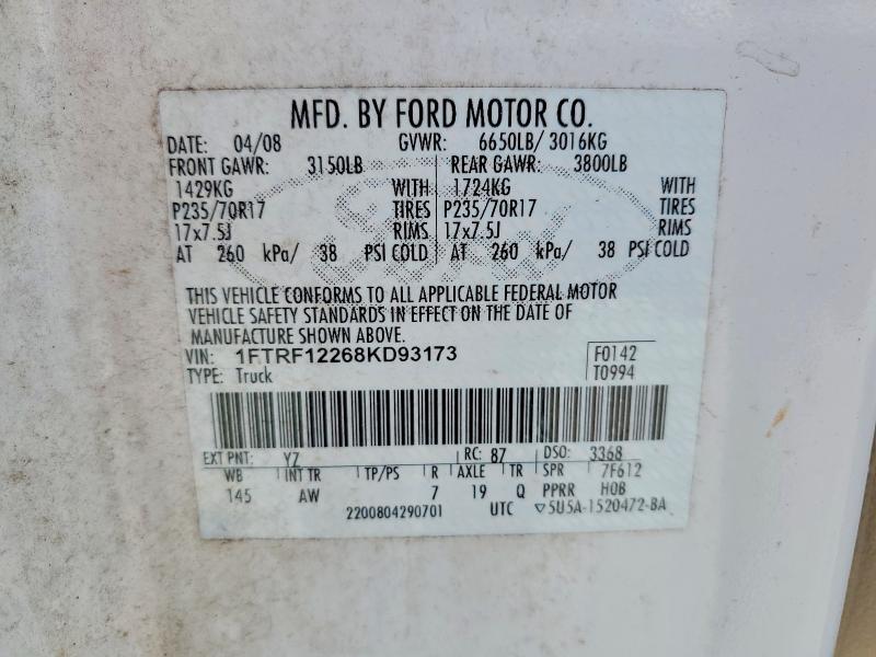 Продаж на аукціоні авто 2008 Ford F150, vin: 1FTRF12268KD93173, номер лоту: 57407306