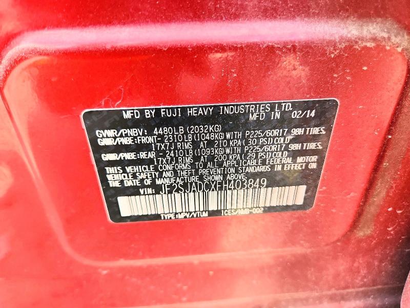 Продажа на аукционе авто 2015 Subaru Forester, vin: JF2SJADCXFH403849, номер лота: 57907546