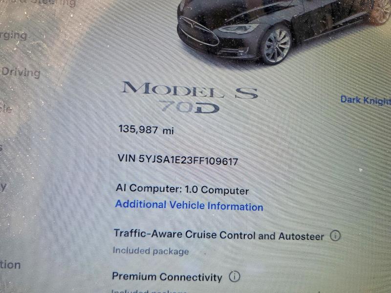 Aukcja sprzedaży 2015 Tesla Model S, vin: 5YJSA1E23FF109617, numer aukcji: 58351516