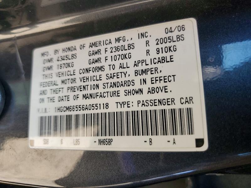 Aukcja sprzedaży 2006 Honda Accord, vin: 1HGCM66556A055118, numer aukcji: 57066246