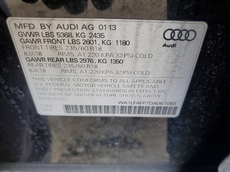 2013 Audi Q5 მანქანა იყიდება აუქციონზე, vin: WA1LFAFP7DA061085, აუქციონის ნომერი: 57048936
