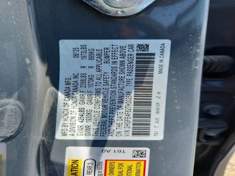 56462746 :رقم المزاد ، 2HGFE4F82TH302648 vin ، 2026 Honda Civic مزاد بيع