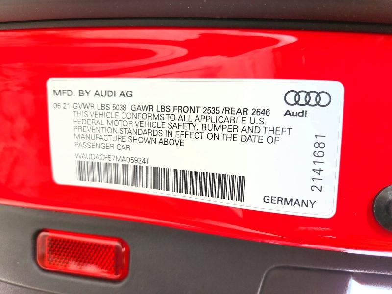 2021 Audi A5 მანქანა იყიდება აუქციონზე, vin: WAUDACF57MA059241, აუქციონის ნომერი: 56442596