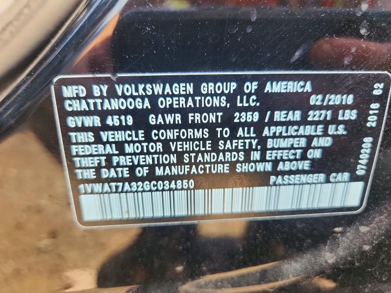 Продаж на аукціоні авто 2016 Volkswagen Passat, vin: 1VWAT7A32GC034850, номер лоту: 57565066