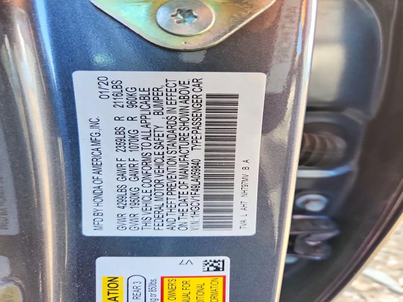 Продажа на аукционе авто 2020 Honda Accord, vin: 1HGCV1F49LA059840, номер лота: 57315606