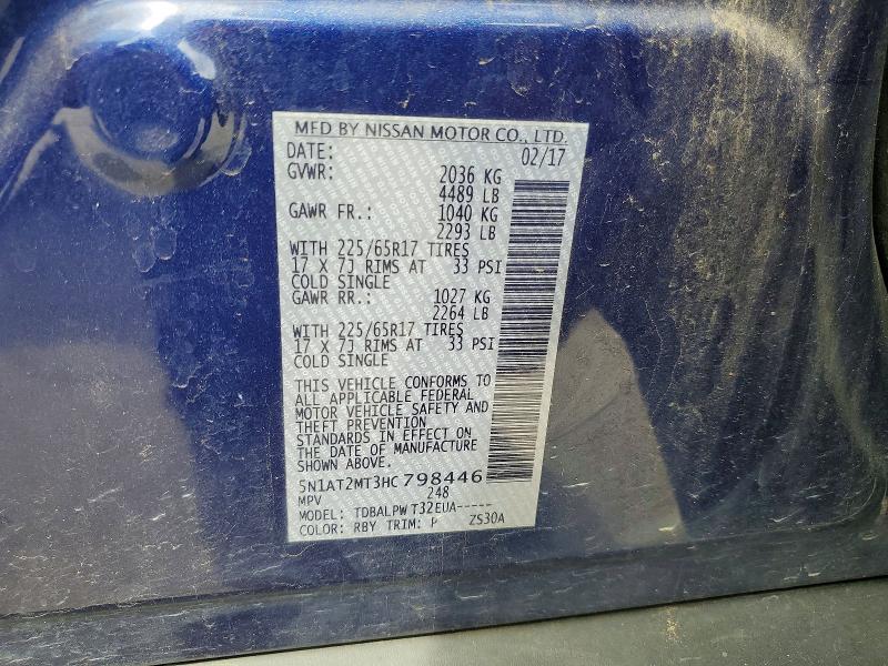 58281946 :رقم المزاد ، 5N1AT2MT3HC798446 vin ، 2017 Nissan Rogue مزاد بيع