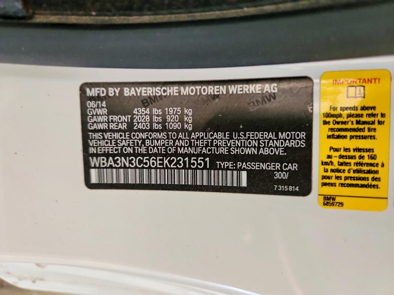 55474626 :رقم المزاد ، WBA3N3C56EK231551 vin ، 2014 Bmw 428 مزاد بيع