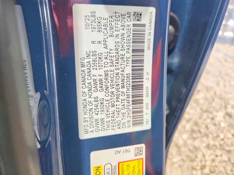 2026 Honda Civic მანქანა იყიდება აუქციონზე, vin: 2HGFE4F86TH323065, აუქციონის ნომერი: 56140976