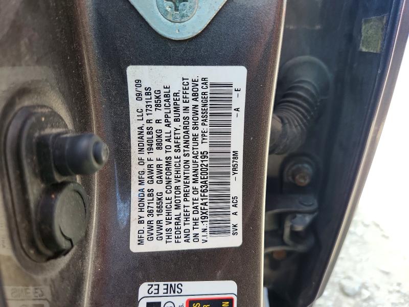 Aukcja sprzedaży 2010 Honda Civic, vin: 19XFA1F63AE002195, numer aukcji: 58624426