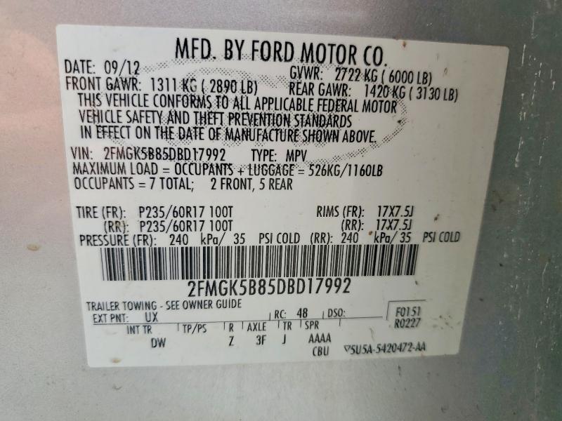 2013 Ford Flex მანქანა იყიდება აუქციონზე, vin: 2FMGK5B85DBD17992, აუქციონის ნომერი: 56324676
