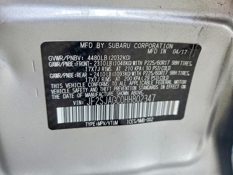 Продажа на аукционе авто 2017 Subaru Forester, vin: JF2SJAGC0HH802347, номер лота: 58437516
