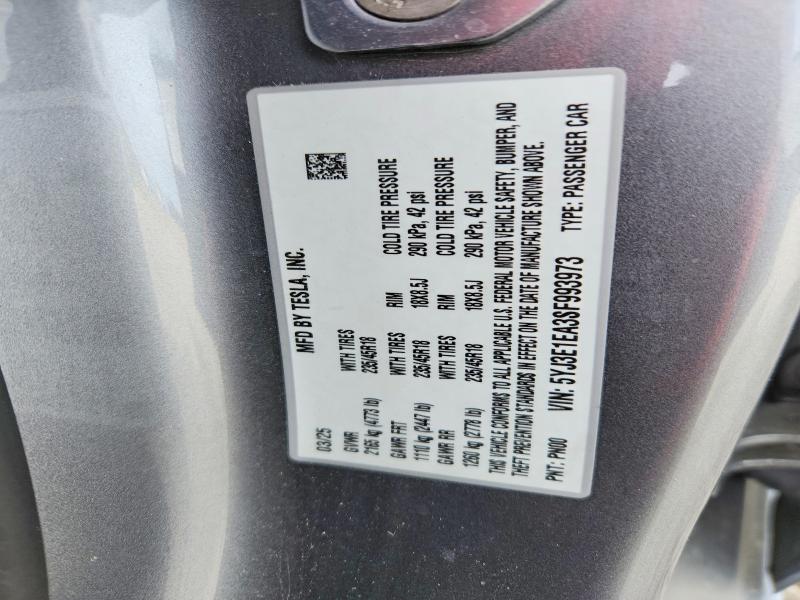 2025 Tesla Model 3 მანქანა იყიდება აუქციონზე, vin: 5YJ3E1EA3SF993973, აუქციონის ნომერი: 56333876