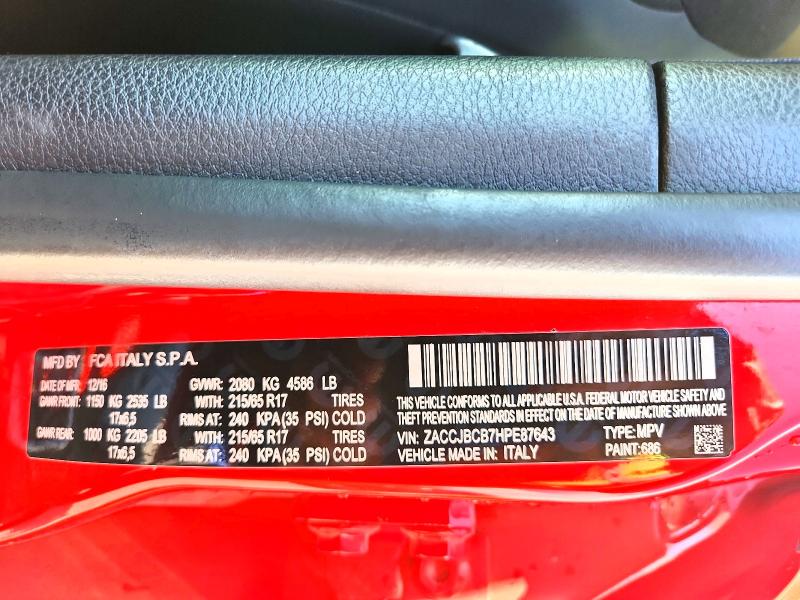 Продаж на аукціоні авто 2017 Jeep Renegade, vin: ZACCJBCB7HPE87643, номер лоту: 59151266