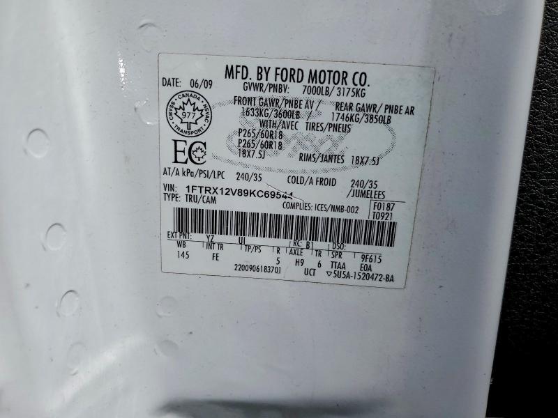 2009 Ford F150 მანქანა იყიდება აუქციონზე, vin: 1FTRX12V89KC69544, აუქციონის ნომერი: 57165496