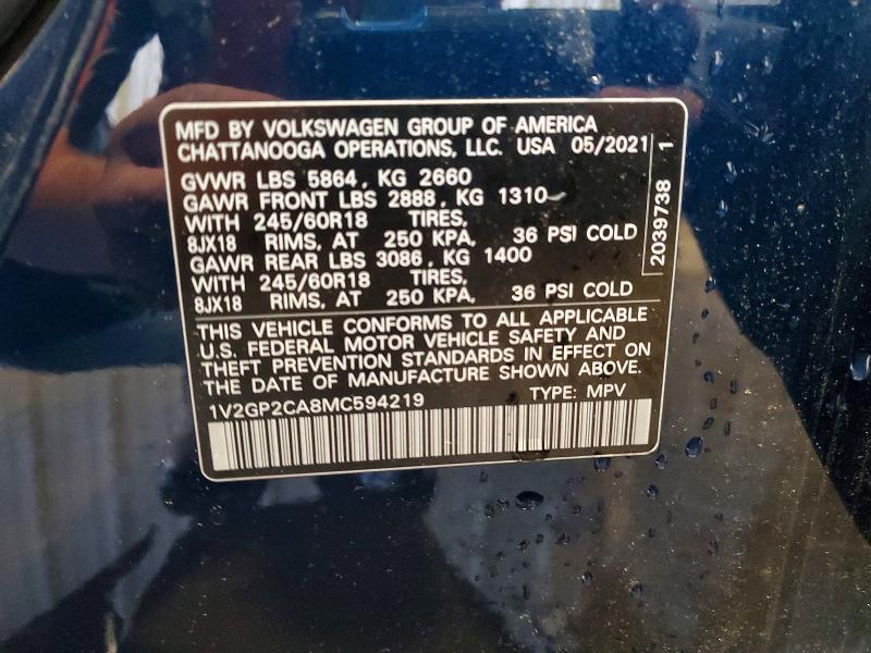 Продажа на аукционе авто 2021 Volkswagen Atlas, vin: 1V2GP2CA8MC594219, номер лота: 55175296