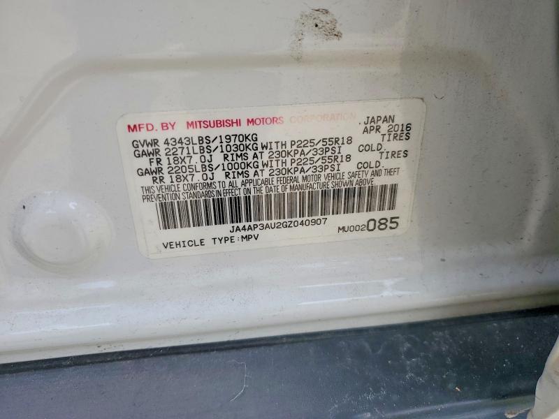 2016 Mitsubishi Outlander Sport მანქანა იყიდება აუქციონზე, vin: JA4AP3AU2GZ040907, აუქციონის ნომერი: 58559776
