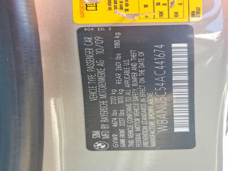 2010 Bmw 528 მანქანა იყიდება აუქციონზე, vin: WBANU5C54AC441674, აუქციონის ნომერი: 57109616