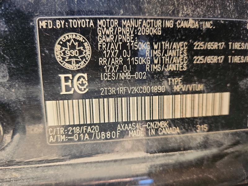 Продаж на аукціоні авто 2019 Toyota Rav4, vin: 2T3R1RFV2KC001890, номер лоту: 56445386