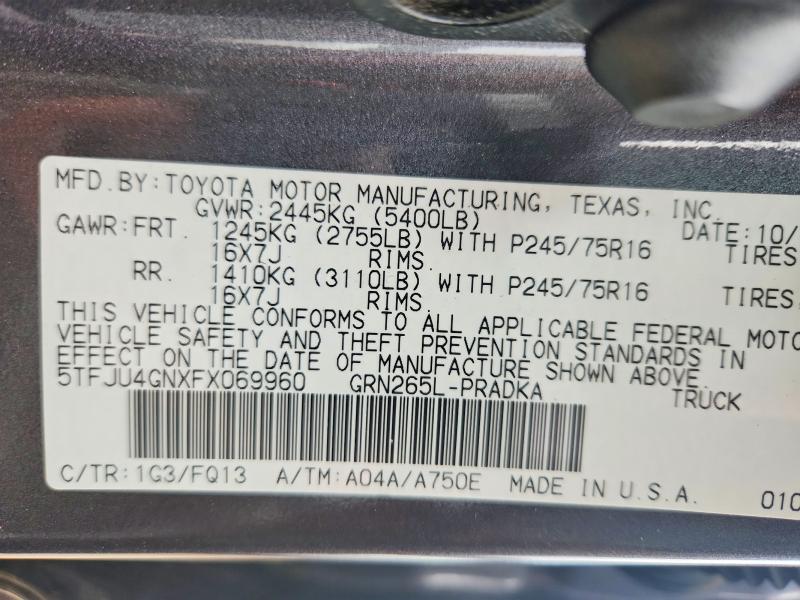 Auction sale of the 2015 Toyota Tacoma, vin: 5TFJU4GNXFX069960, lot number: 56070746