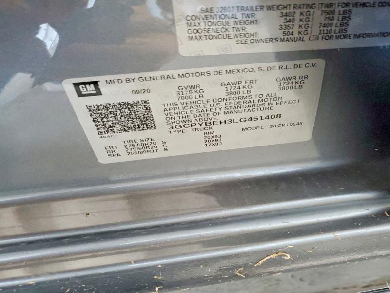 Aukcja sprzedaży 2020 Chevrolet Silverado, vin: 3GCPYBEH3LG451408, numer aukcji: 58551696