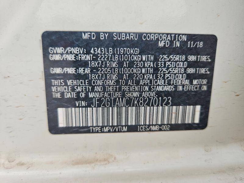Aukcja sprzedaży 2019 Subaru Crosstrek, vin: JF2GTAMC7K8270123, numer aukcji: 55970456