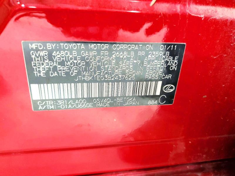 57304006 :رقم المزاد ، JTHBK1EG3B2437625 vin ، 2011 Lexus Es مزاد بيع