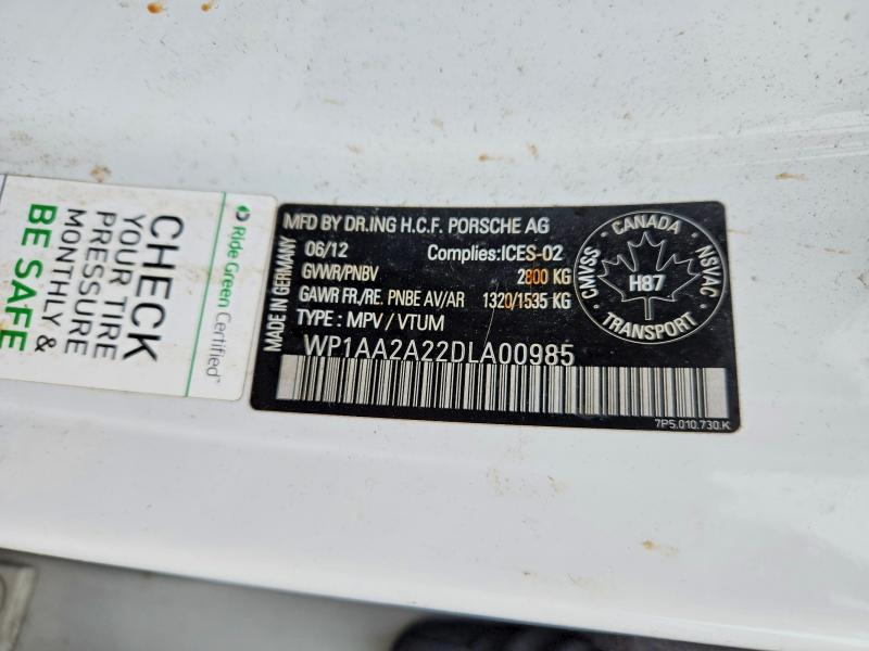Продаж на аукціоні авто 2013 Porsche Cayenne, vin: WP1AA2A22DLA00985, номер лоту: 56517166
