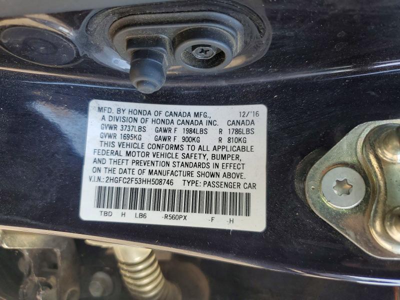 Продажа на аукционе авто 2017 Honda Civic, vin: 2HGFC2F53HH508746, номер лота: 57273956