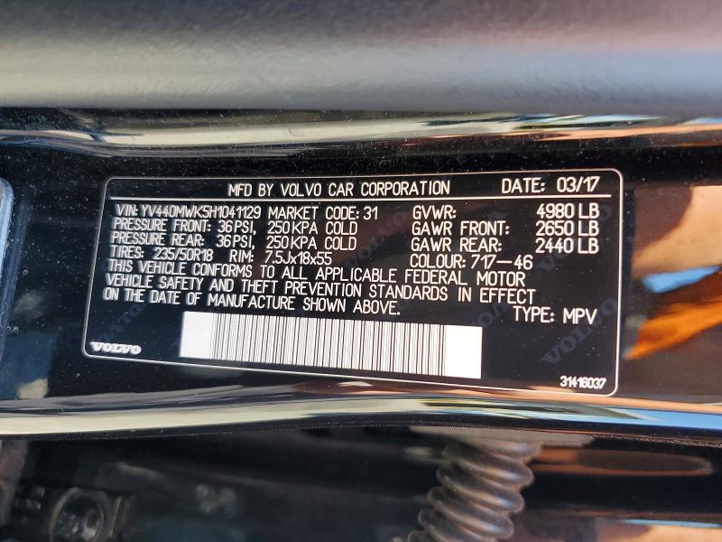 56184736 :رقم المزاد ، YV440MWK5H1041129 vin ، 2017 Volvo V60 Cross Country مزاد بيع
