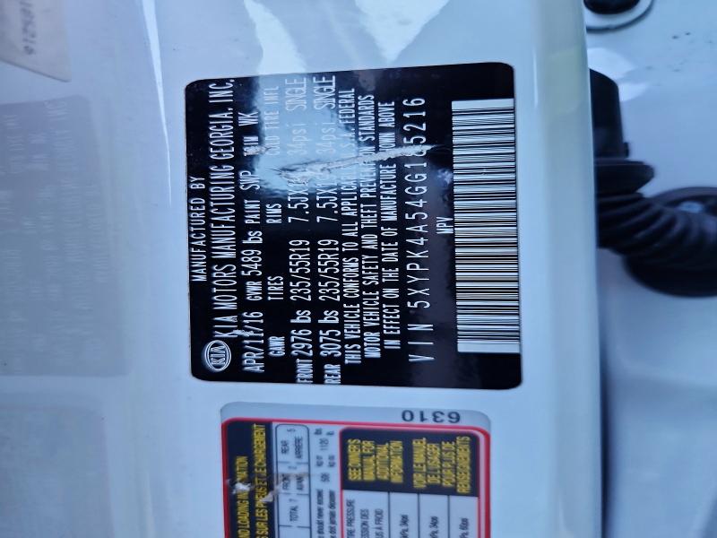 85454275 :رقم المزاد ، 5XYPK4A54GG185216 vin ، 2016 Kia Sorento مزاد بيع