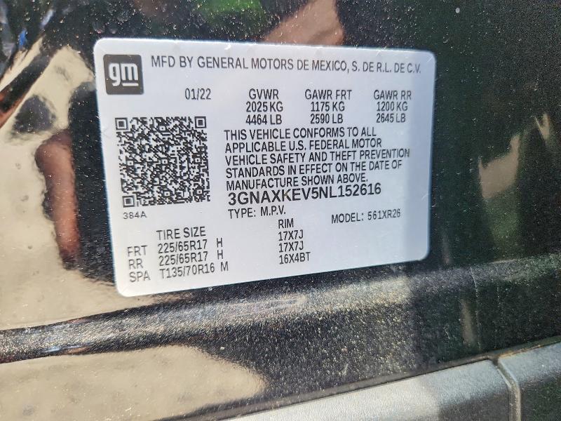 Продажа на аукционе авто 2022 Chevrolet Equinox, vin: 3GNAXKEV5NL152616, номер лота: 56160316