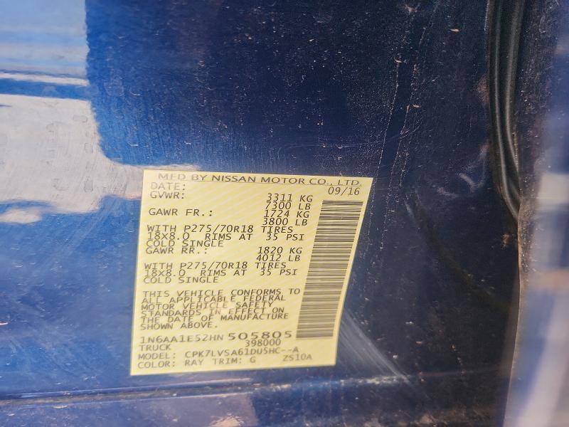 59093786 :رقم المزاد ، 1N6AA1E52HN505805 vin ، 2017 Nissan Titan مزاد بيع