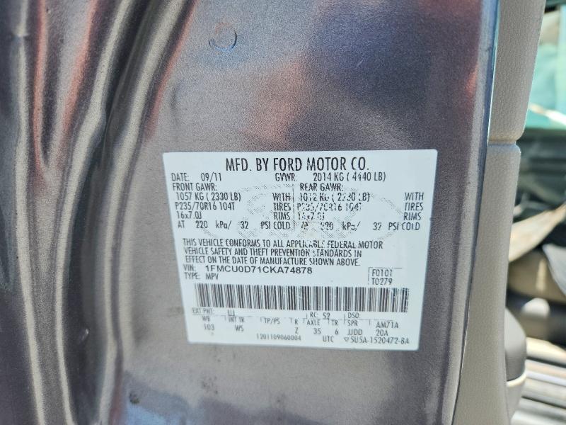 Продаж на аукціоні авто 2012 Ford Escape, vin: 1FMCU0D71CKA74878, номер лоту: 59187656