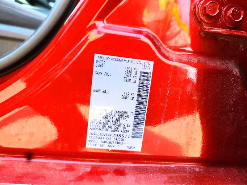 59131186 :رقم المزاد ، 1N4BL4DVXRN398577 vin ، 2024 Nissan Altima مزاد بيع