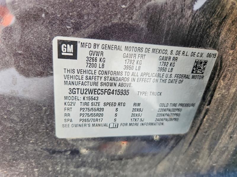 2015 Gmc Sierra მანქანა იყიდება აუქციონზე, vin: 3GTU2WEC5FG415935, აუქციონის ნომერი: 57852796