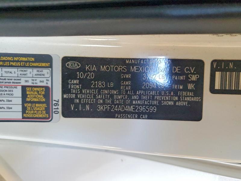 Продаж на аукціоні авто 2021 Kia Forte, vin: 3KPF24AD4ME296599, номер лоту: 55732876