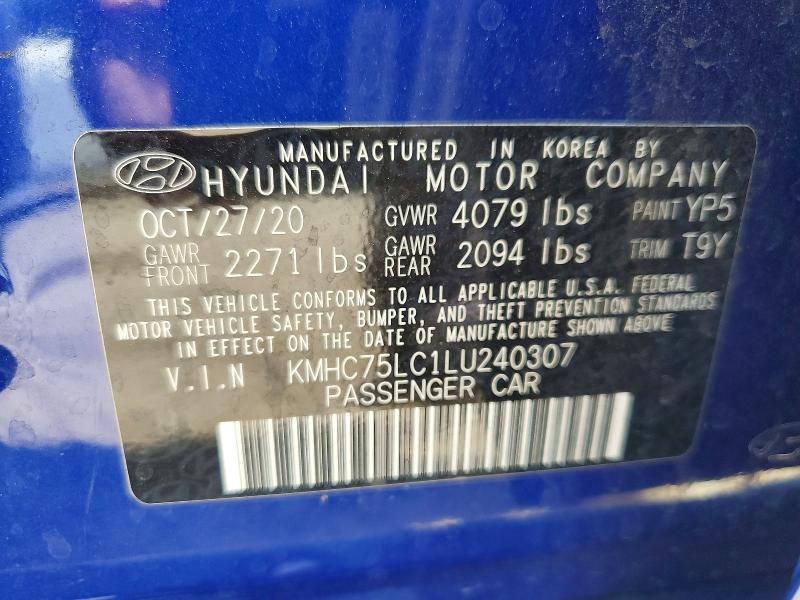 2020 Hyundai Ioniq მანქანა იყიდება აუქციონზე, vin: KMHC75LC1LU240307, აუქციონის ნომერი: 57375026