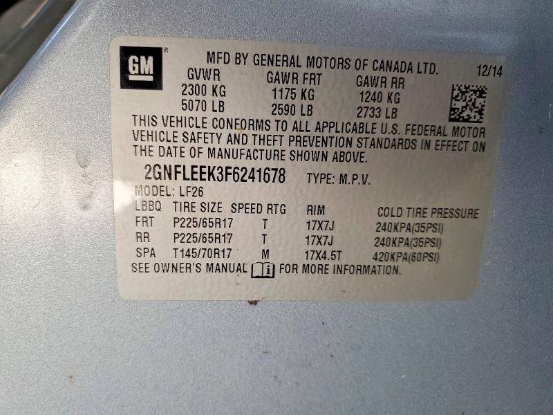 Продажа на аукционе авто 2015 Chevrolet Equinox, vin: 2GNFLEEK3F6241678, номер лота: 55338066