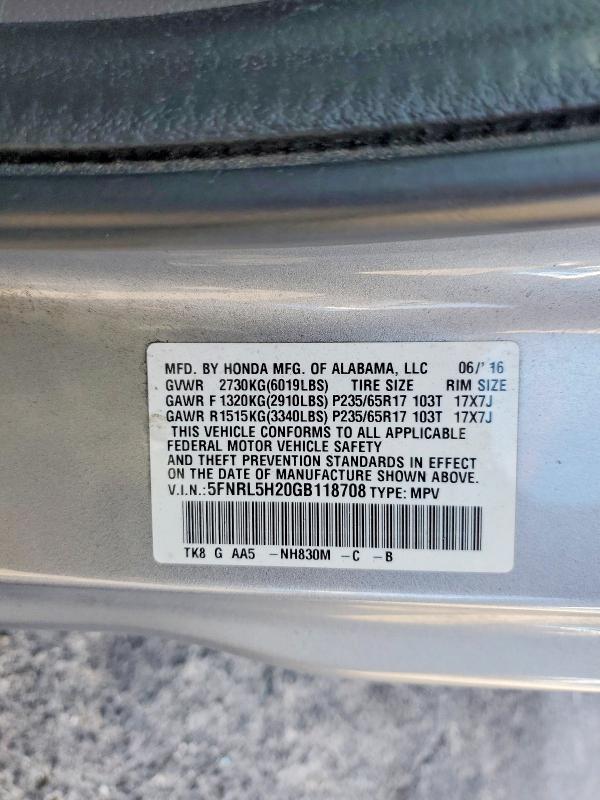 2016 Honda Odyssey მანქანა იყიდება აუქციონზე, vin: 5FNRL5H20GB118708, აუქციონის ნომერი: 56414846