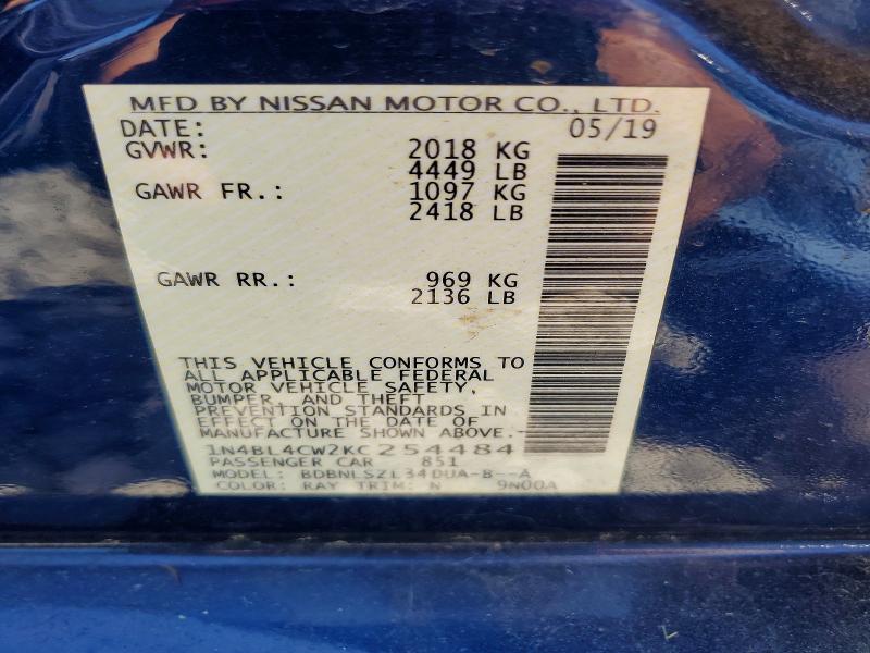 56426576 :رقم المزاد ، 1N4BL4CW2KC254484 vin ، 2019 Nissan Altima مزاد بيع