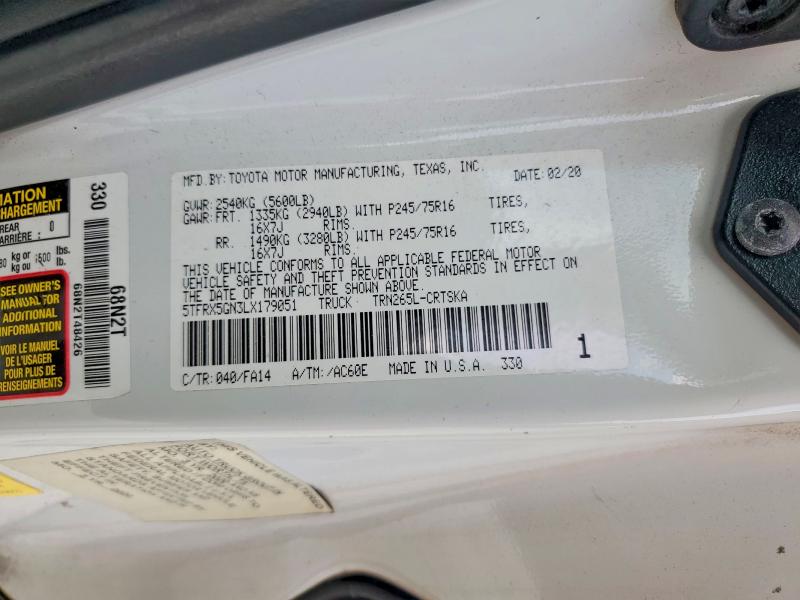 58423646 :رقم المزاد ، 5TFRX5GN3LX179051 vin ، 2020 Toyota Tacoma مزاد بيع
