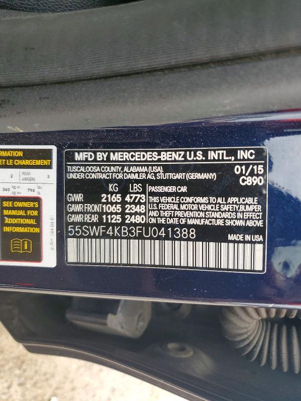 Продаж на аукціоні авто 2015 Mercedes-benz C, vin: 55SWF4KB3FU041388, номер лоту: 57426216