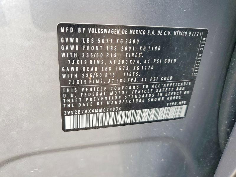 56518706 :رقم المزاد ، 3VV2B7AX4MM073934 vin ، 2021 Volkswagen Tiguan مزاد بيع