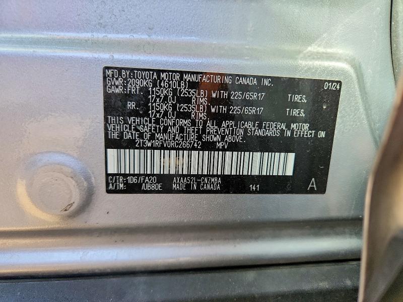 Продажа на аукционе авто 2024 Toyota Rav4, vin: 2T3W1RFV0RC266742, номер лота: 59190456