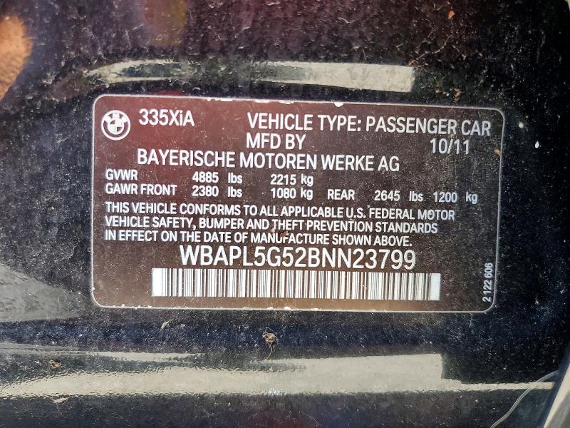 58512376 :رقم المزاد ، WBAPL5G52BNN23799 vin ، 2011 Bmw 335 مزاد بيع