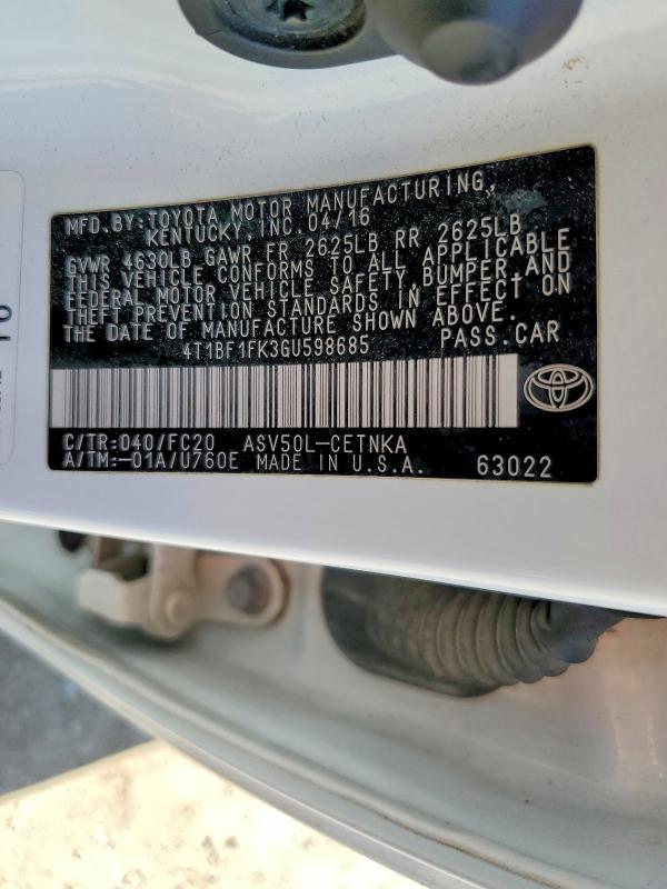 Продажа на аукционе авто 2016 Toyota Camry, vin: 4T1BF1FK3GU598685, номер лота: 55830276