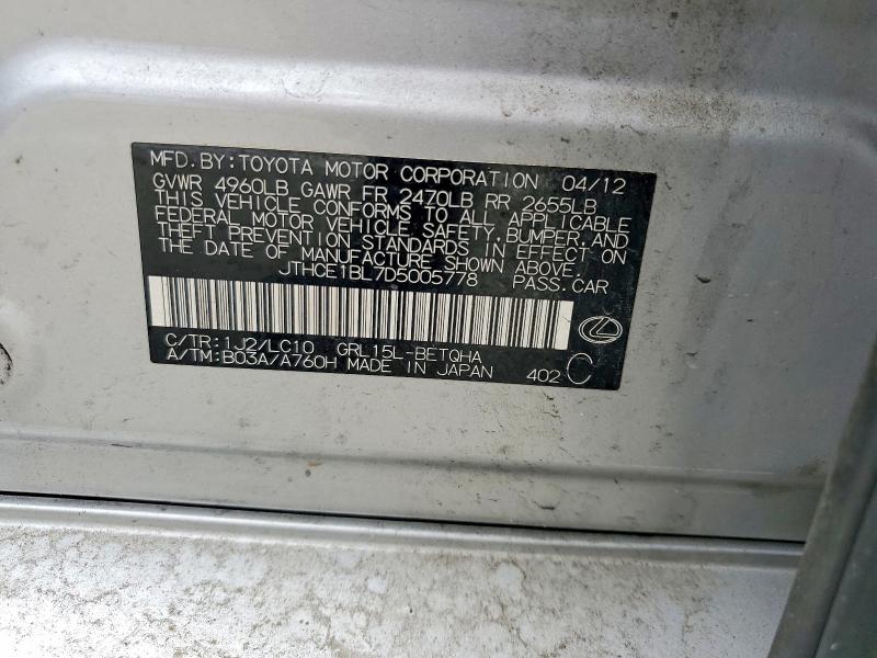 Aukcja sprzedaży 2013 Lexus Gs, vin: JTHCE1BL7D5005778, numer aukcji: 58040586
