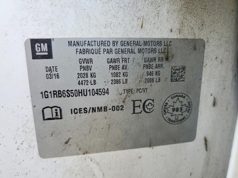 56074466 :رقم المزاد ، 1G1RB6S50HU104594 vin ، 2017 Chevrolet Volt مزاد بيع