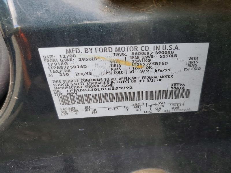 55967626 :رقم المزاد ، 1FMNU40L01EB53392 vin ، 2001 Ford Excursion مزاد بيع
