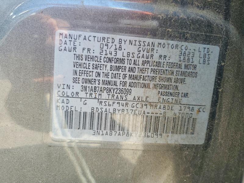 57419186 :رقم المزاد ، 3N1AB7AP8KY236099 vin ، 2019 Nissan Sentra مزاد بيع
